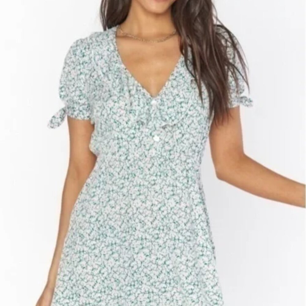 Show Me Your MuMu Natasha Mini Dress Womens Small‎ Green Pink Ruffle Floral Boho